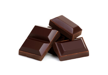 close up of chocolate pieces on white