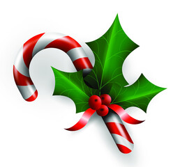Christmas Holly Berry and Candy Cane
