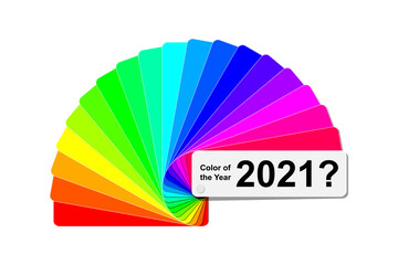 choice trend color of the year 2021 concept, fanned color palette sample swatch book guide, paper or plastic fan colour bridge, stock vector illustration clip art template isolated on white background