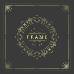 Vintage flourishes ornament swirls lines frame template vector illustration.