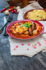 traditional moroccan dish couscous salad with Sausage