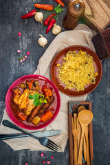 traditional moroccan dish couscous salad with Sausage
