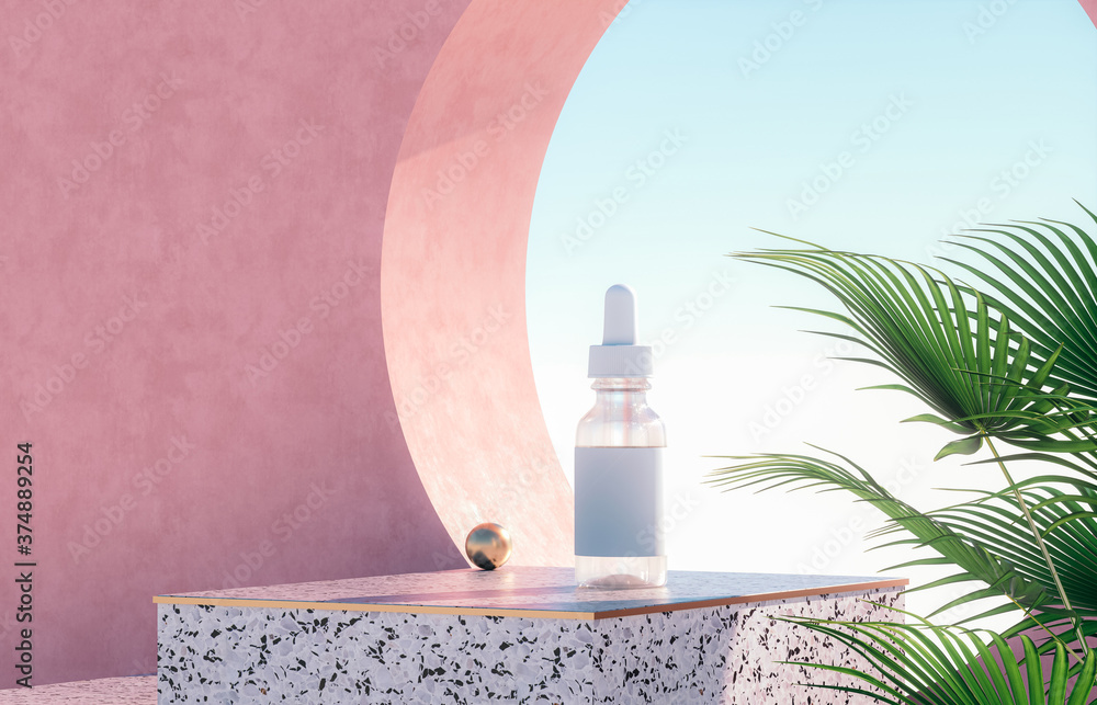 Aufkleber natural beauty podium backdrop for product display with terrazzo texture. 3d rendering.