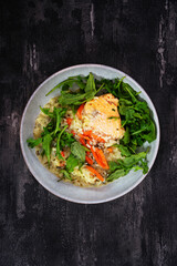 Salmon steak Sorrel sauce and rice