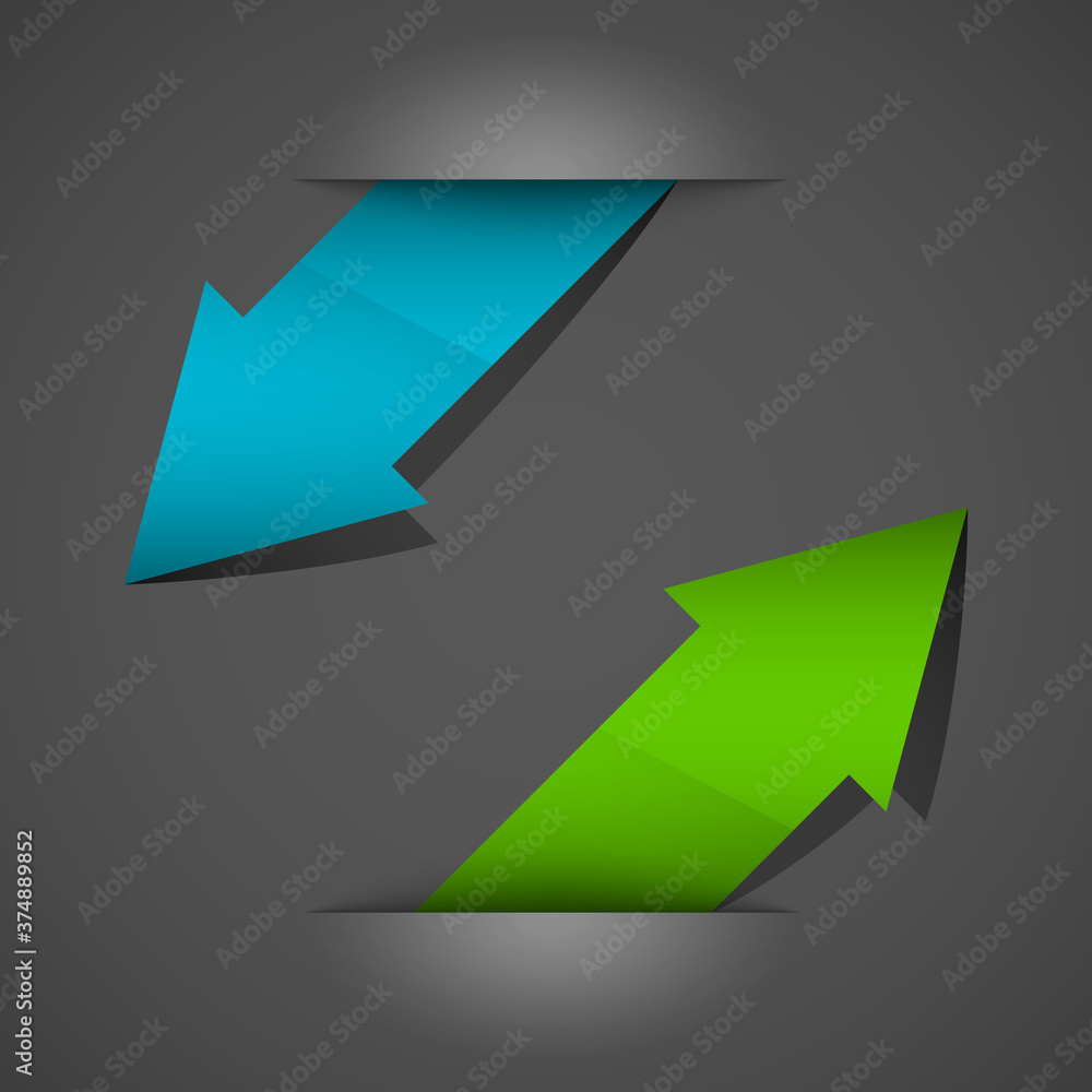 Poster Arrow banners set. Direct shape. 3d Abstract Background. Business infographic presentation diagram. Section compare service. Up and down trend. Paper index. Exact pointer