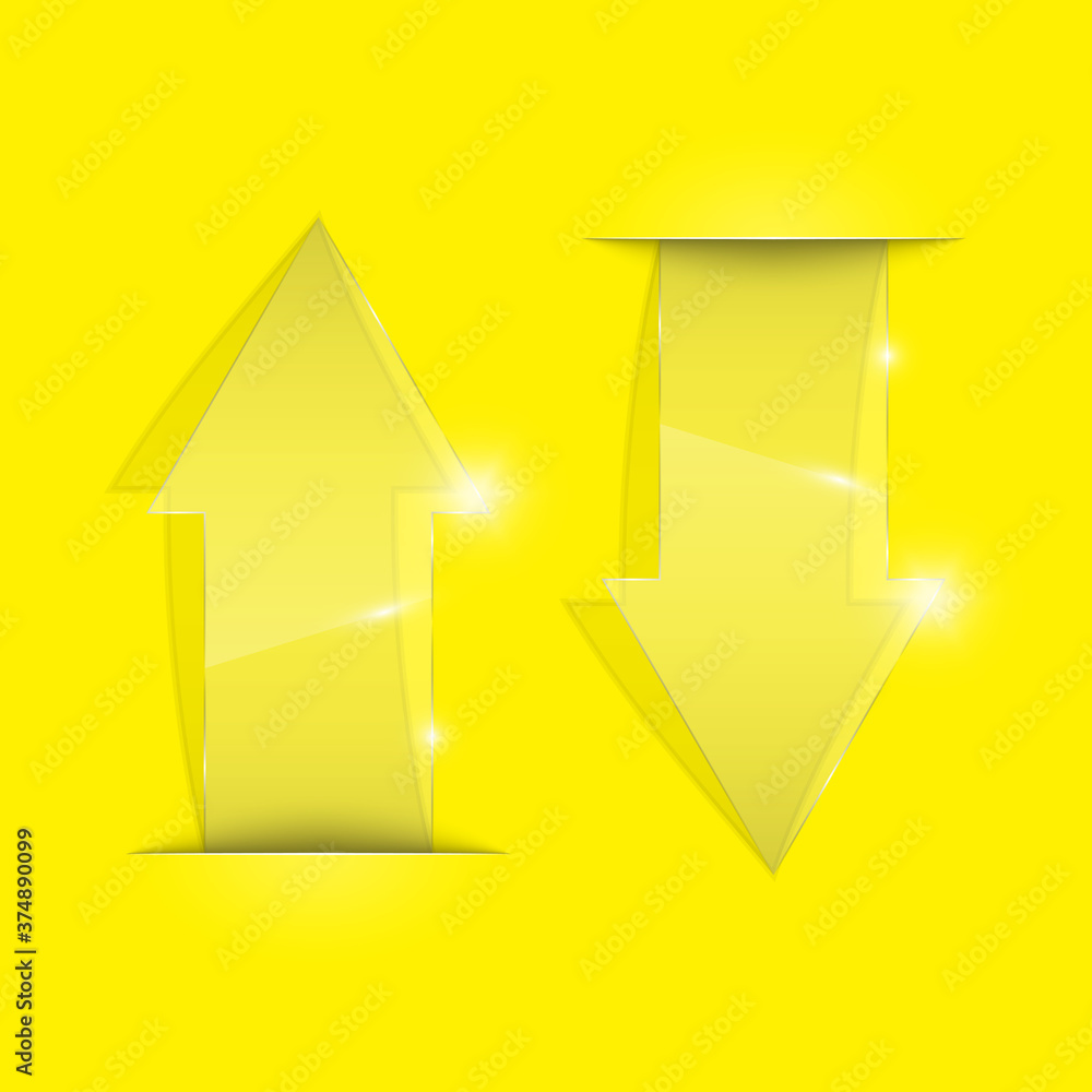 Poster Transparent arrow banners set. Direct glassy shape. Abstract arrows Background. Business infographic presentation diagram. Section compare service. down arrow trend. Paper index. Exact pointer