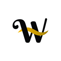 Initial Logo Letter W with gold Stripes color and white background