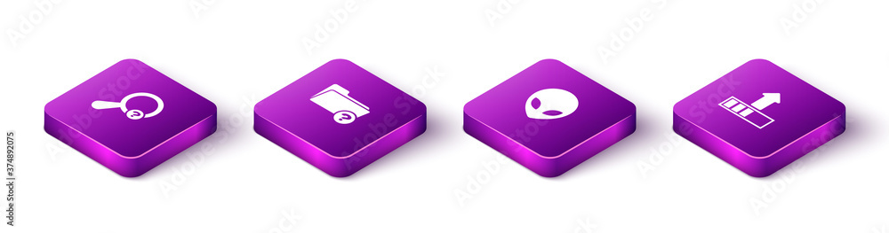 Aufkleber set isometric unknown search, directory, alien and loading icon. vector.
