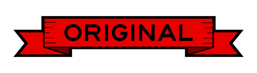 Vintage red color label banner with word original on white background