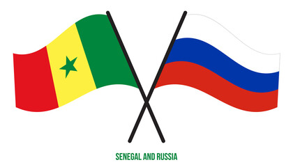 Senegal and Russia Flags Crossed And Waving Flat Style. Official Proportion. Correct Colors.