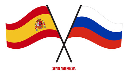 Obraz premium Spain and Russia Flags Crossed And Waving Flat Style. Official Proportion. Correct Colors.