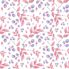 Seamless pattern of watercolor leaves on  background. Use for design invitations, birthdays, weddings.