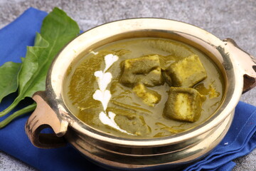 Palak Paneer Curry made up of spinach and cottage cheese, Popular Indian healthy Lunch/Dinner food menu.