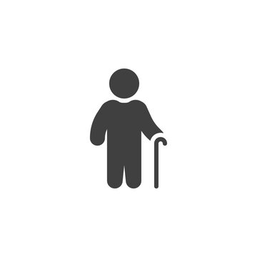 Man with stick vector icon. filled flat sign for mobile concept and web design. Old person with walking stick glyph icon. Symbol, logo illustration. Vector graphics