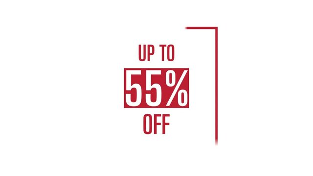 Big sale up to 55% off motion graphic 4k video animation. Royalty free stock footage. Seamless deal offer promo banner.