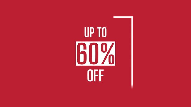 Big sale up to 60% off motion graphic 4k video animation. Royalty free stock footage. Seamless deal offer promo banner.
