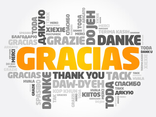 Gracias (Thank You in Spanish) word cloud in different languages