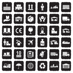 Cargo Icons. Grunge Black Flat Design. Vector Illustration.