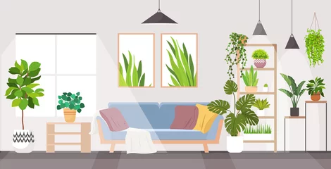 Foto op Canvas modern living room interior home apartment with houseplants horizontal vector illustration © mast3r