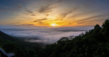 Chiang Mai city in Thailand is covered with mist, the morning sun shines.