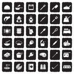 Chef And Cooking Icons. Grunge Black Flat Design. Vector Illustration.