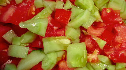 Organic cucumber and tomato salad ready for eat