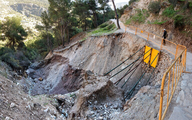 Torrential rains in late 2018 damaged the Caminito del Rey footpath in El Chorro, Andalucia, Spain 