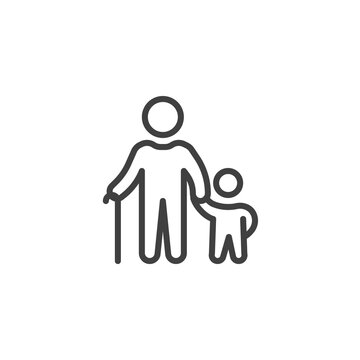 recommend clip art: Senior person and child line icon. linear style sign for mobile concept and web design. Grandpa with grandchild together outline vector icon. Symbol, logo illustration. Vector graphics