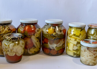 glass jars with canned vegetables, autumn