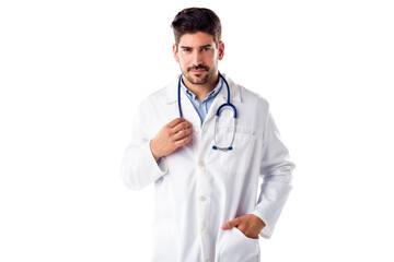 Male doctor portrait at isolated white background
