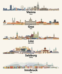 Naklejka premium Austria cities skylines vector illustrations set