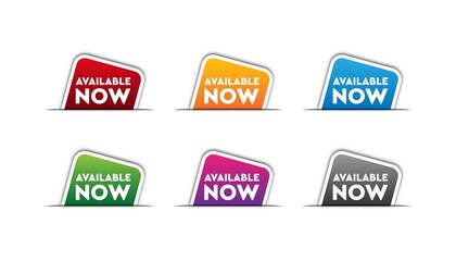 Available now sticker set banner design template.