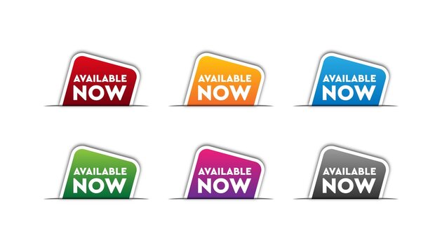 Available now sticker set banner design template.