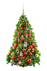 Christmas tree with balls isolated on white background