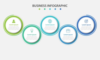 Obraz premium Business process infographic template. Thin line design with numbers 5 options or steps. Vector illustration graphic design