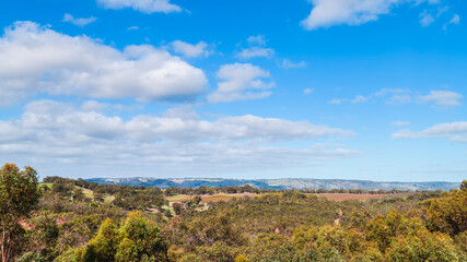 Fototapeta na wymiar Onkaparinga River National Park view from the trail on a bright day