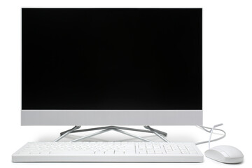 Computer monitor with keyboard, mouse and blank screen