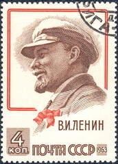USSR - circa 1963: Postage stamp printed in USSR  with a picture of Vladimir Ilyich Lenin...