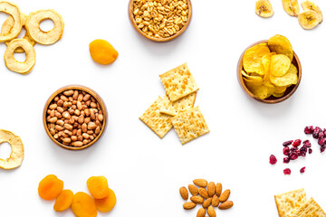 Pattern of nuts and snacks collection top view