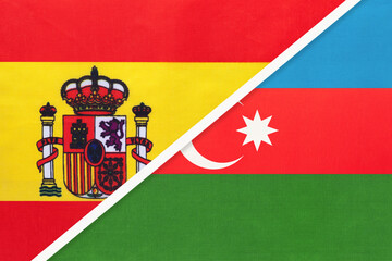 Spain and Azerbaijan, symbol of two national flags from textile. Partnership between European and Asian countries.