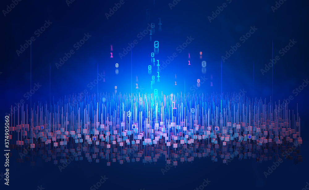 Poster BigDate. Artificial Intelligence. Control over the global network. 3D illustration on a futuristic background
