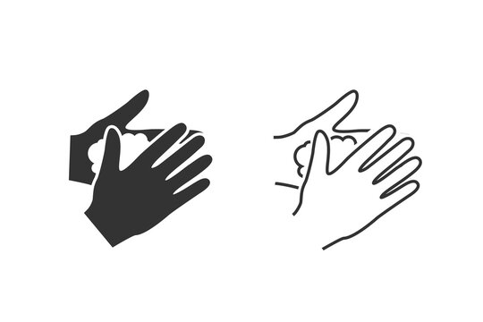 Please Wash Your Hands Line Icon Sign Set. Vector 