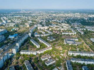 View on the small city in Ukraine from a height