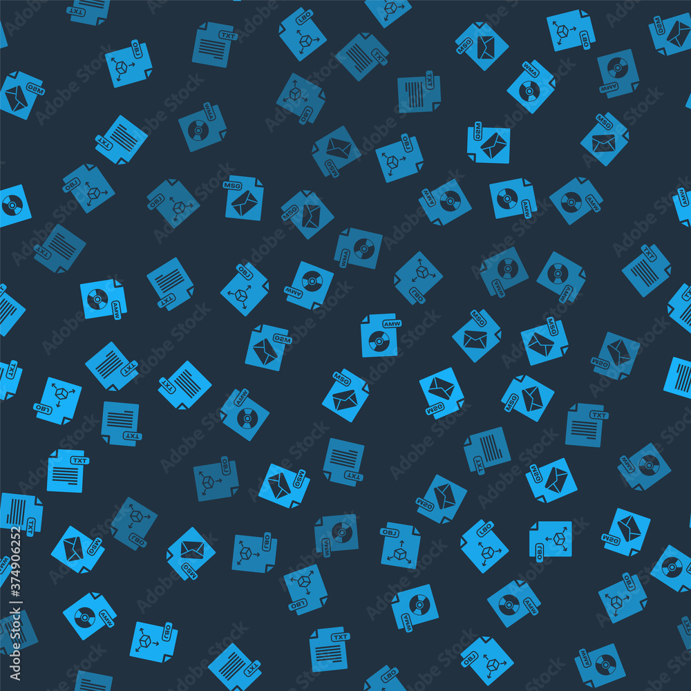 Poster set obj file document, msg, wma and txt on seamless pattern. vector.