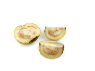 Guava amrud cut slices white pulp with Space for text