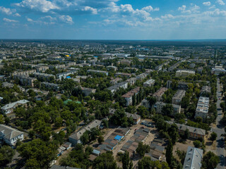 Fototapeta na wymiar Aerial drone view of small winding streets and roads in Ukraine