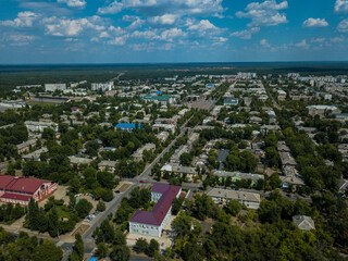 Aerial drone view of small winding streets and roads in Ukraine