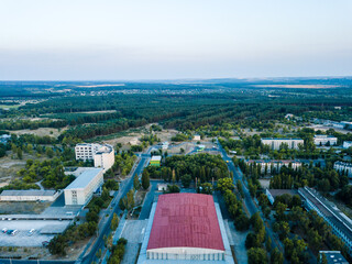 Panorama scenic aerial green suburban area in Ukraine