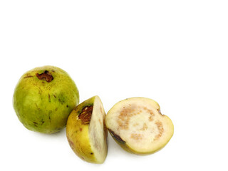 Guava amrud cut slices white pulp with Space for text