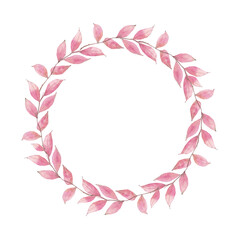 Fototapeta na wymiar Wreath of watercolor leaves on background. Use for design invitations, birthdays, weddings.